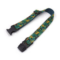 Load image into Gallery viewer, Flat view of adjustable green jungle print pet collar with buckle and D-ring