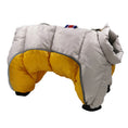 Cargar la imagen en la vista de la galería, Light gray and yellow padded dog coat with zipper closure and reflective piping around edges