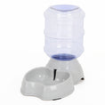 Cargar la imagen en la vista de la galería, Pink automatic pet feeding station with stainless steel bowl and water bottle on pink surface