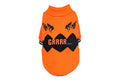 Load image into Gallery viewer, Flat lay of orange pumpkin dog sweater with 'GRRRR...' text and jagged black detail