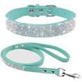 Load image into Gallery viewer, Blue crystal-embellished dog collar and matching leash set on white background