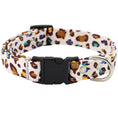Load image into Gallery viewer, Close-up of adjustable leopard print dog collar with metal D-ring and black buckle