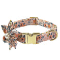 Load image into Gallery viewer, Peach floral dog collar featuring gold metal buckle with bow and pearl accent