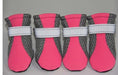 Charger l'image dans la visionneuse de la galerie, Four hot pink breathable dog shoes with gray mesh sides and white adjustable straps