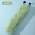 Load image into Gallery viewer, Green plush caterpillar cat toy on blue background with black antennae