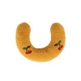 Load image into Gallery viewer, Yellow U-shaped plush pet pillow with embroidered cherries on white background