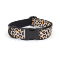 Load image into Gallery viewer, Close-up of adjustable leopard print dog collar with black buckle and metal ring