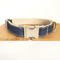 Load image into Gallery viewer, Close-up of sturdy metal buckle on adjustable denim dog collar