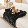 Load image into Gallery viewer, Small poodle sitting on black plush dog mat on white sofa with matching decorative pillow