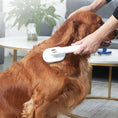 Load image into Gallery viewer, Person grooming a golden retriever dog using the white rotating pet hair removal comb on its back.