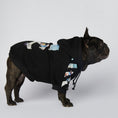 Load image into Gallery viewer, Side profile of French bulldog wearing black dog hoodie with oil painting style graphics on sleeves and back