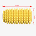 Load image into Gallery viewer, Yellow corn-shaped chew toy dimensions showing 111mm length and 56mm width