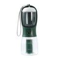 Load image into Gallery viewer, Green variation of 3-in-1 dog water and food bottle showing food and water compartments with wrist strap