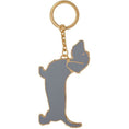 Load image into Gallery viewer, Close-up of metal dog keychain showing grey enamel and gold-tone finish against white background