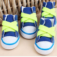 Charger l'image dans la visionneuse de la galerie, Blue mini canvas dog sneakers with bright yellow-green laces and classic rubber soles