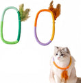 Cargar la imagen en la vista de la galería, Two cotton rope catnip toys in oval shapes with feathers, one in green shades and one in orange, yellow, and purple wrapped cotton