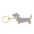 Load image into Gallery viewer, Metal dachshund dog keychain with gold-tone ring and gray enamel body on white background