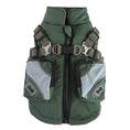 Charger l'image dans la visionneuse de la galerie, Green insulated dog vest with zipper front, adjustable harness straps, and dual leash rings