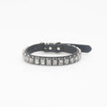 Load image into Gallery viewer, Smoke gray rhinestone PU pet collar laid flat on white background
