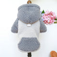 Cargar la imagen en la vista de la galería, Grey and white lamb fleece dog sweater on a mannequin with hood and leash ring on back
