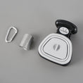 Load image into Gallery viewer, Foldable dog poop spoon dispenser with roll of plastic bags and metal carabiner on gray background