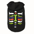 Charger l'image dans la visionneuse de la galerie, Black dog hoodie with colorful skeleton rib cage design in green, red, purple, and white