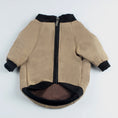Charger l'image dans la visionneuse de la galerie, Khaki and black dog jacket laid flat showing rear zipper and elastic cuffs