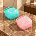 Load image into Gallery viewer, Set3 with one turquoise and one pink square silicone pet bath brush on brown marble