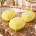 Load image into Gallery viewer, Three yellow square silicone pet bath brushes on brown marble