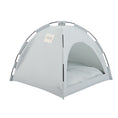 Cargar la imagen en la vista de la galería, Light gray indoor pet tent bed front angled view showing cushioned interior