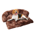 Cargar la imagen en la vista de la galería, Beagle dog in a relaxed pose lying on brown extended plush pet mat nest on white background