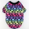 Charger l'image dans la visionneuse de la galerie, Flat lay of colorful rainbow skull dog shirt with black ribbed neckline and bottom