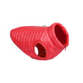 Cargar la imagen en la vista de la galería, Red padded nylon quilted dog jacket with armholes and zipper on back shown flat