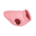 Cargar la imagen en la vista de la galería, Pink padded nylon quilted dog jacket with sleeve holes and a zipper collar laid flat