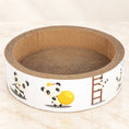 Load image into Gallery viewer, White panda-print corrugated cardboard cat scratcher bowl on ivory marble