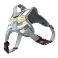 Load image into Gallery viewer, Grey dog harness with pastel geometric pattern and adjustable straps