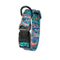 Load image into Gallery viewer, Close-up of plastic buckle and D-ring on green, orange, and blue paisley patterned dog collar