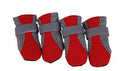 Charger l'image dans la visionneuse de la galerie, Four red breathable dog shoes with gray mesh sides and gray adjustable straps