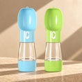 Load image into Gallery viewer, Blue and green portable pet water bottles with food storage, two-pack