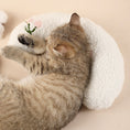 Load image into Gallery viewer, Kitten sleeping on white crescent plush pillow close-up view