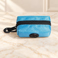 Cargar la imagen en la vista de la galería, Light-blue unlabelled waste-bag pouch with black zip, clip and round port