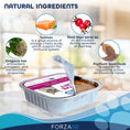Cargar la imagen en la vista de la galería, Opened Forza10 Digestive Support cat food container with text and images detailing natural ingredients: salmon, rose hips, oregano, and psyllium seed husk