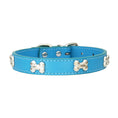 Load image into Gallery viewer, Purple PU leather dog collar featuring silver bone studs
