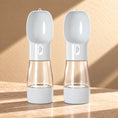Load image into Gallery viewer, Two grey portable pet water bottles with food storage