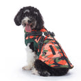 Charger l'image dans la visionneuse de la galerie, Black and white dog on white background modeling orange camo insulated dog jacket with adjustable harness straps