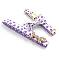 Load image into Gallery viewer, Purple polka dot dog collar with gold buckle and matching leash with gold clasp