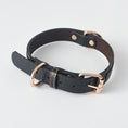 Load image into Gallery viewer, Black PU leather dog collar with crocodile pattern and rose gold buckle