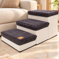 Load image into Gallery viewer, Grey foldable three-step pet stairs beside a cream sofa