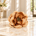 Charger l'image dans la visionneuse de la galerie, Tan fabric dog collar flower with a bronze bead centre on ivory marble