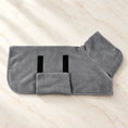 Load image into Gallery viewer, Grey dog drying robe with folded fastening flap on ivory marble